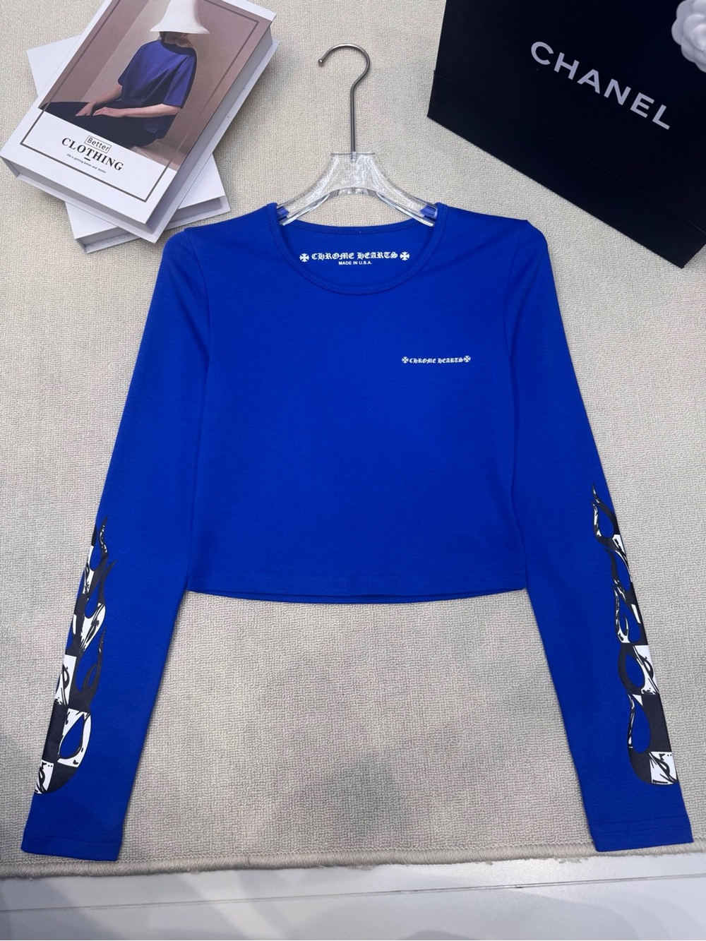 Chrome Hearts Royal Blue Long-Sleeve Crop Top